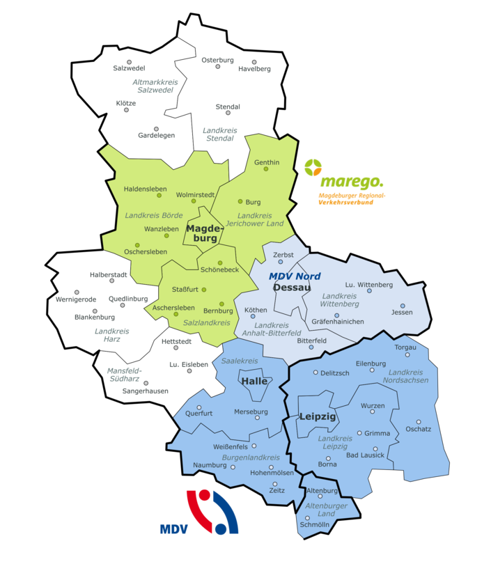 Karte von Verkehrsverbünden Karte von Verkehrsverbünden in Sachsen-Anhalt